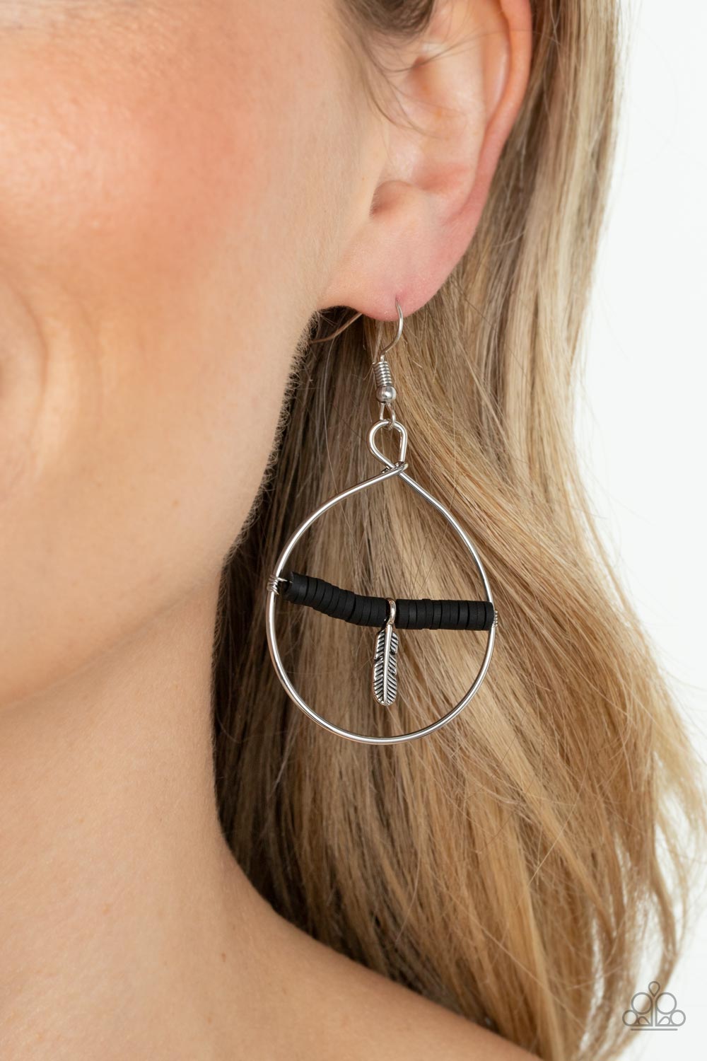 Free Bird Freedom - Black Silver Earrings - Paparazzi Accessories