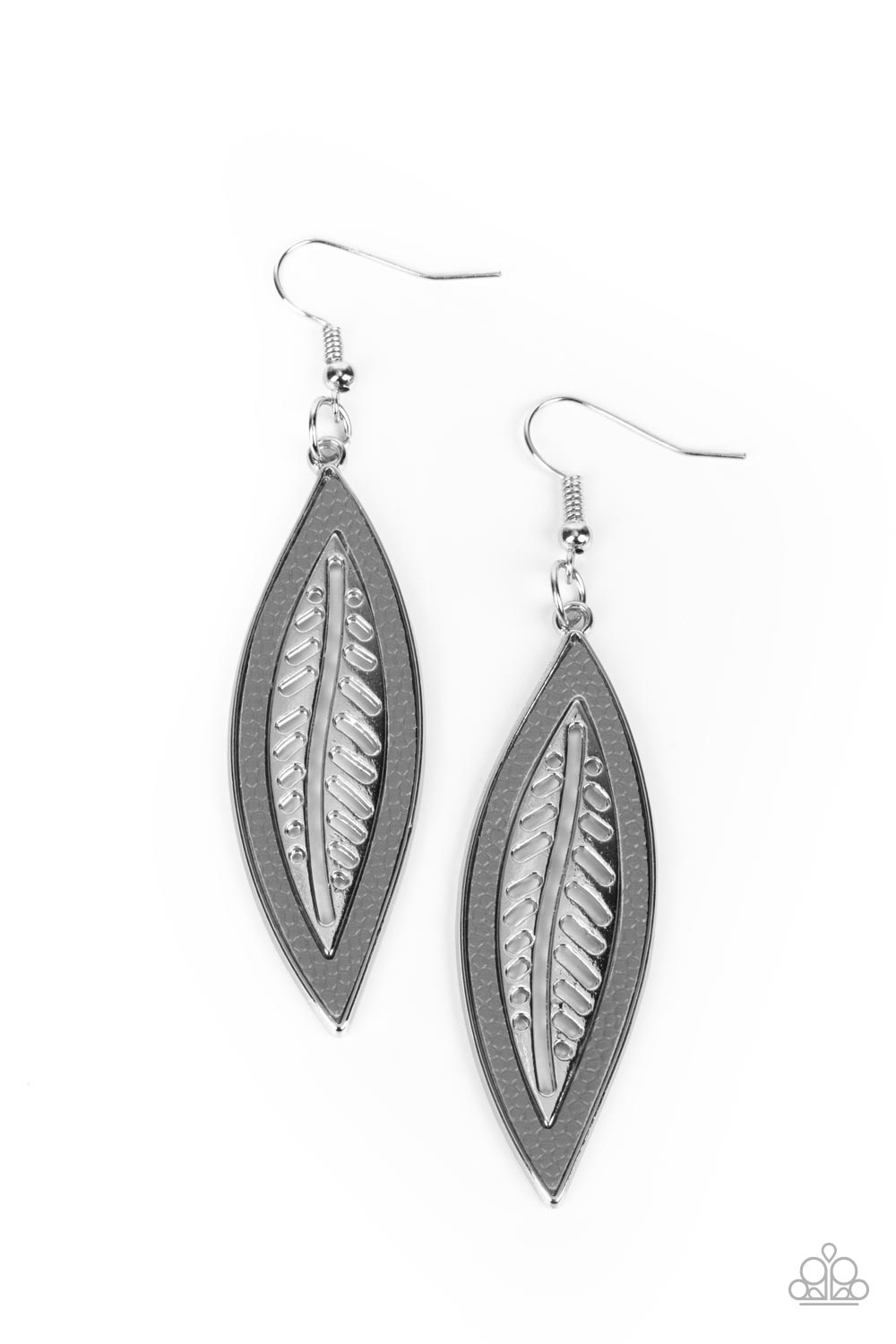 Leather Lagoon - Silver Gray Leather Earrings - Paparazzi Accessories