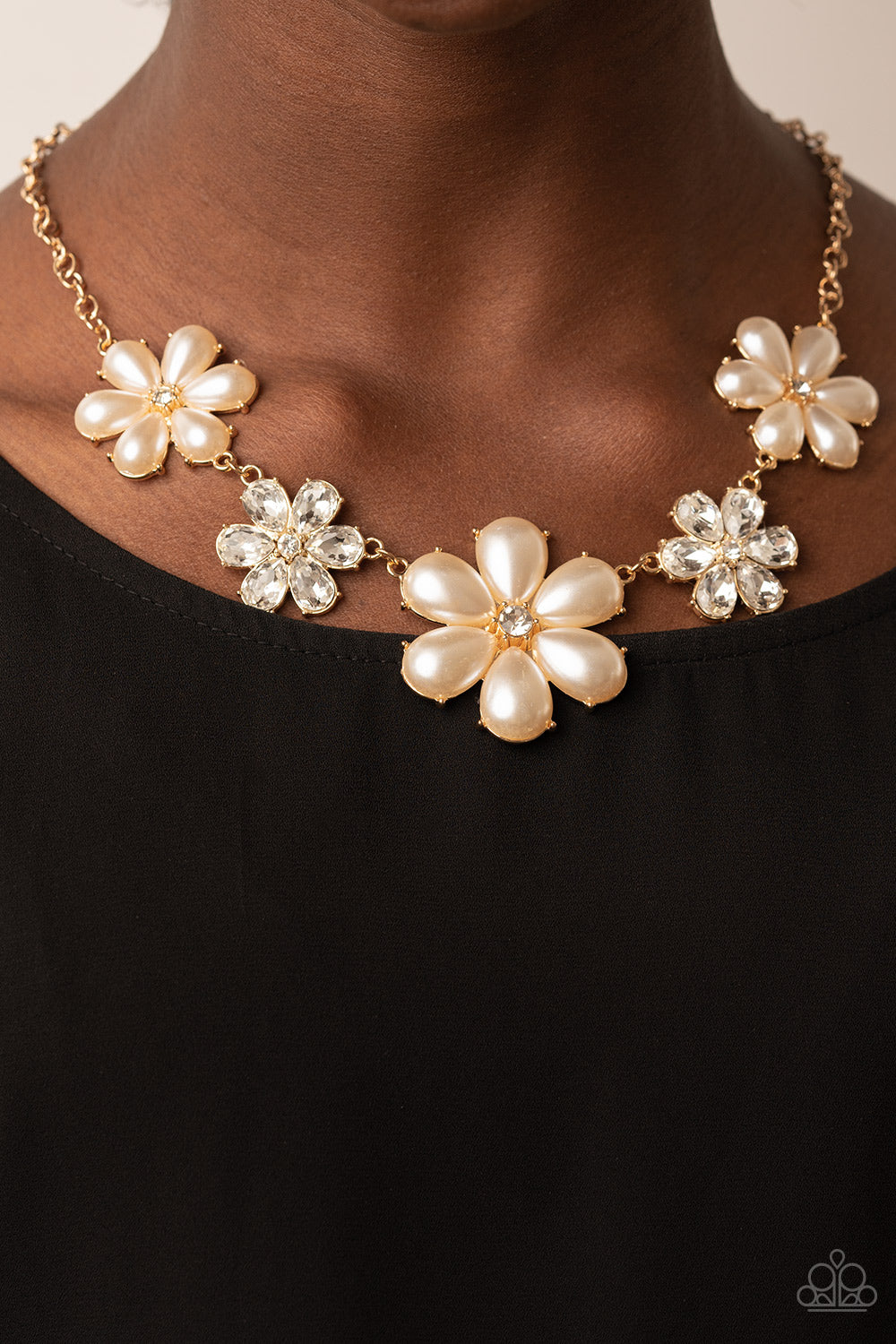 Fiercely Flowering - Gold Necklace (Pearl) - Paparazzi Accessories