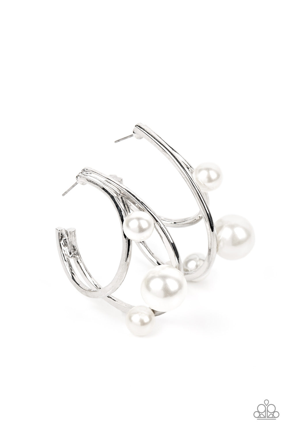 Metro Pier - White/Silver Earrings - Paparazzi Accessories