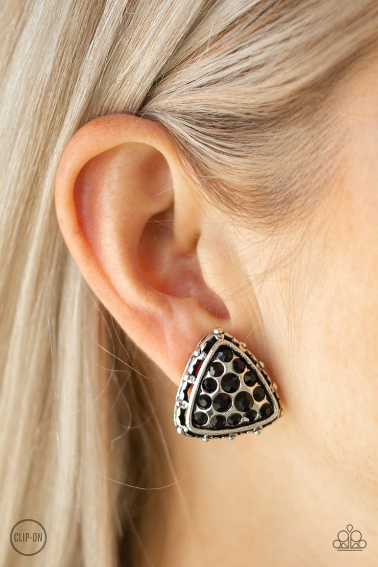 Rebel Rapture Black Clip-on Earrings - Paparazzi Accessories