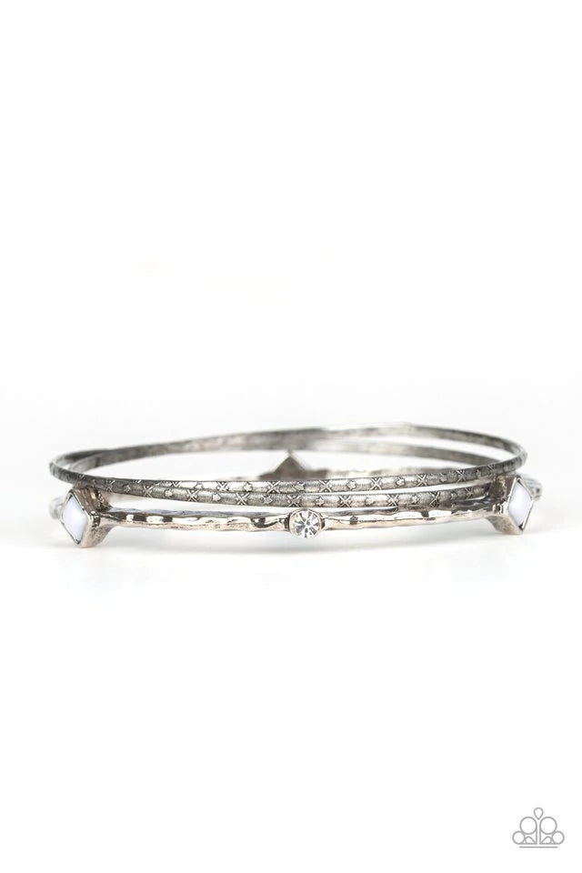 Sunset Fusion Silver White Bracelet - Paparazzi Accessories