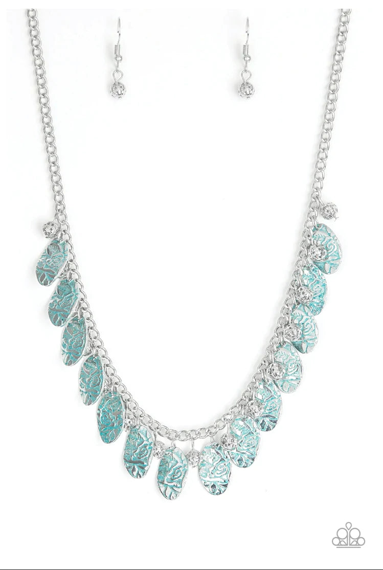 Vintage Gardens - Blue Necklace - Paparazzi Accessories