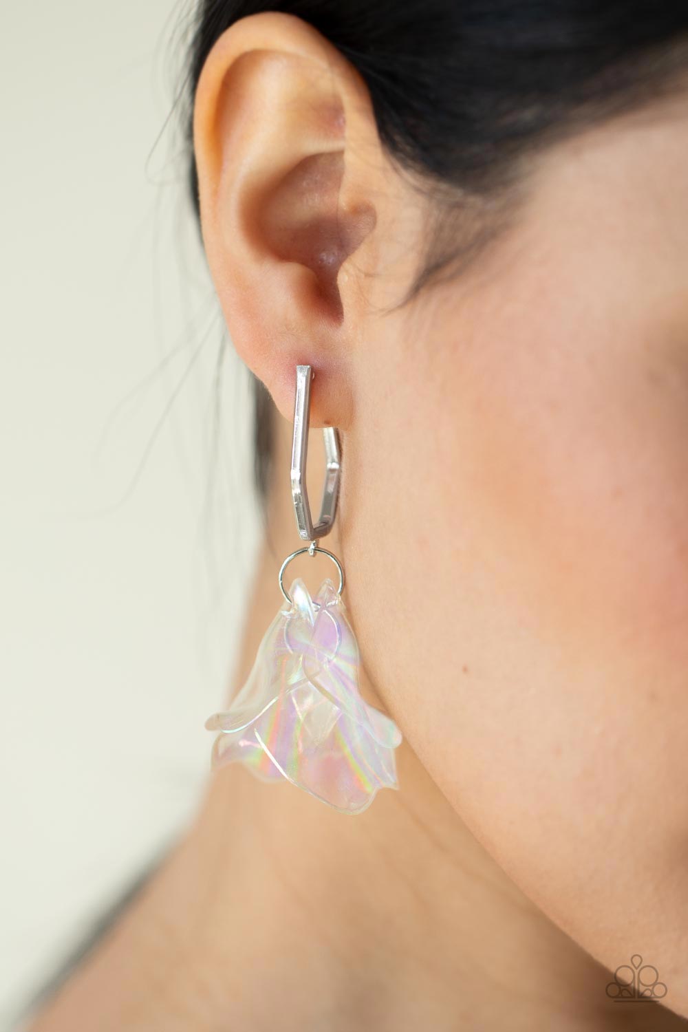 Jaw-Droppingly Jelly - Silver Iridescent Acrylic Earrings - Paparazzi Accessories