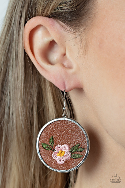 Prairie Patchwork - Pink/Brown Leather Earrings - Paparazzi Accessories