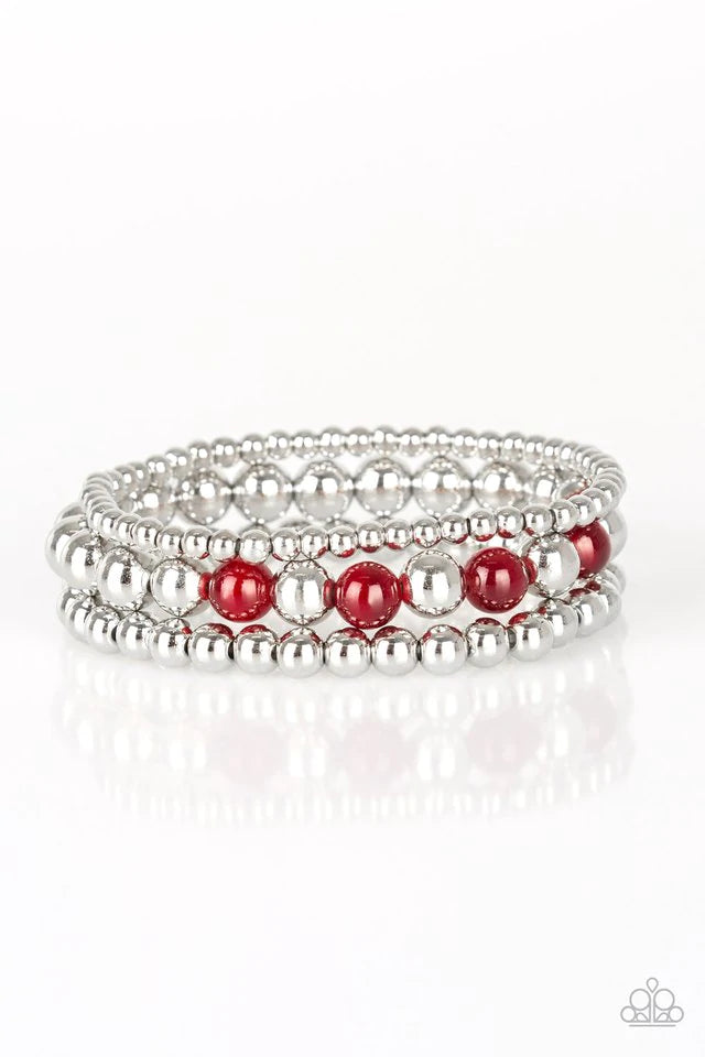 Always on the GLOW - Red Silver Bracelet - Paparazzi Accessories