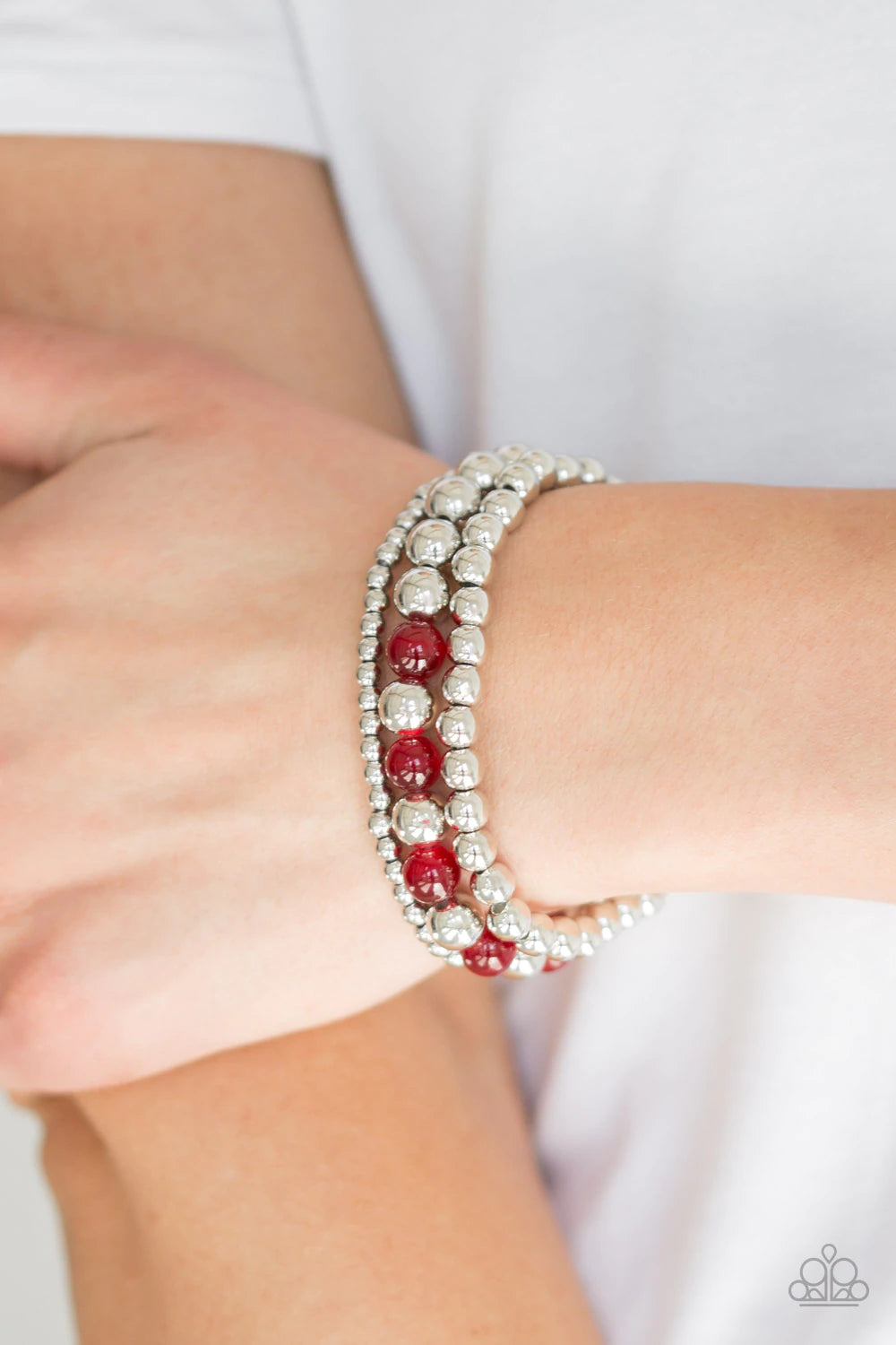 Always on the GLOW - Red Silver Bracelet - Paparazzi Accessories