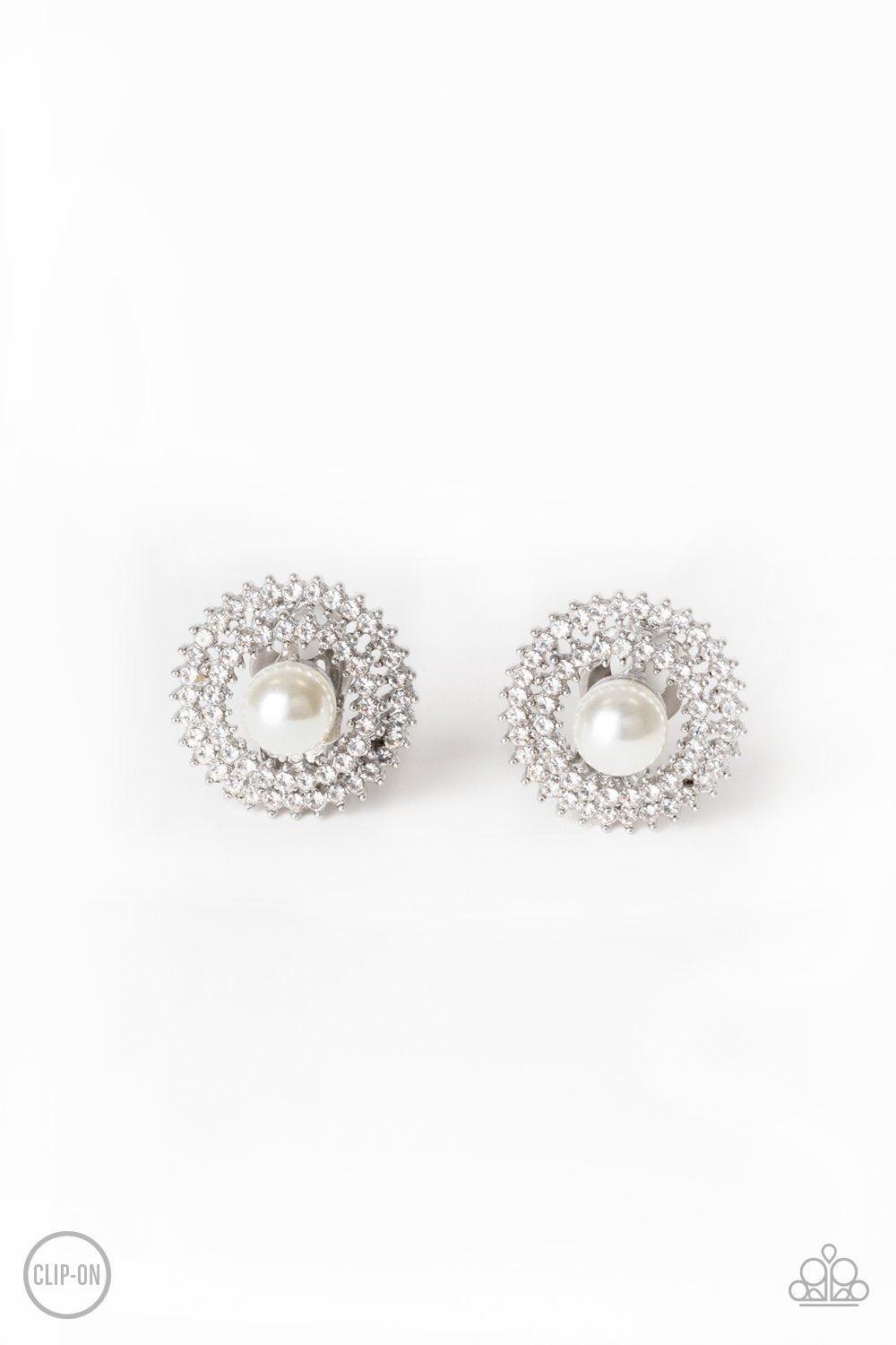 Broadway Breakout White Pearl Silver Clip-on Earrings - Paparazzi Accessories