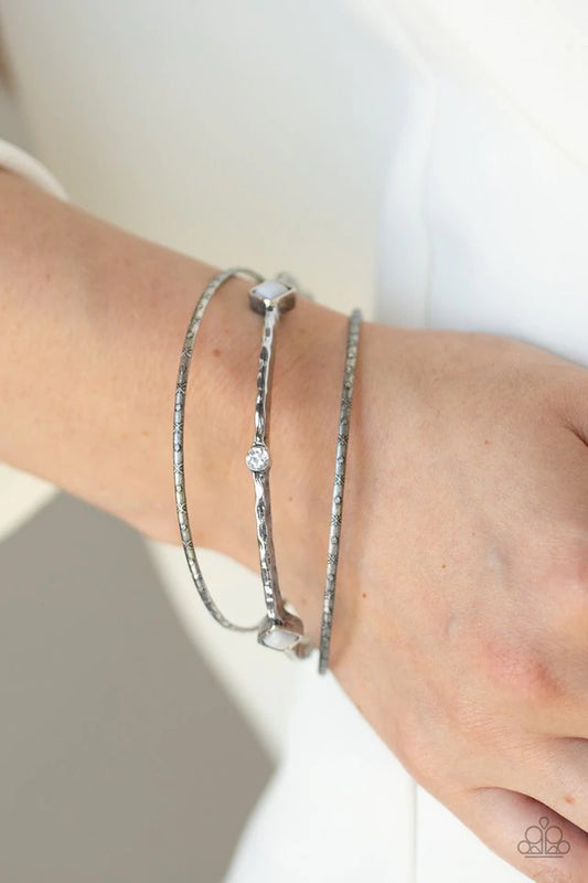 Sunset Fusion Silver White Bracelet - Paparazzi Accessories